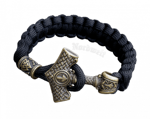 Armband mit Tiwaz-Rune Thorhammer und Wodansknoten Edelstahlschmuck bronziert Runen
