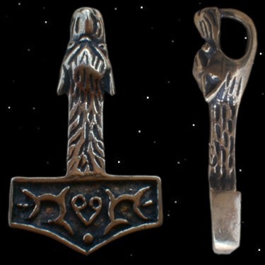 Thors Hammer mit Wolfskopf Mjölnir Thorshammer Anhänger aus Bronze 