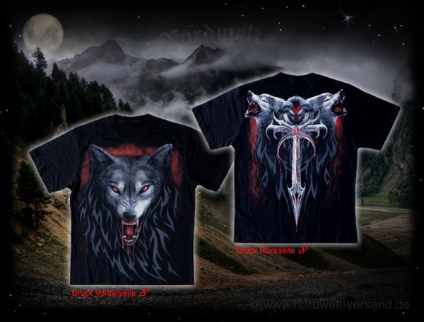 Wotas Wölfe T-Hemd mit Wolf, Pagan T-Shirt Wodan Odins Woelfe