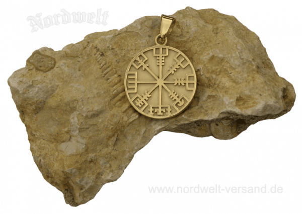 Vegvísir (Wegweiser) Wikinger Kompass Schmuckanhänger vergoldet