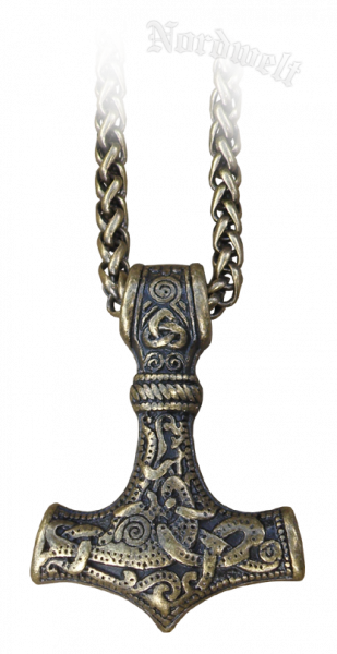 Bronzierter Thorhammer mit Venezianerkette aus Edelstahl, Thors-Hammer Mjölnir 