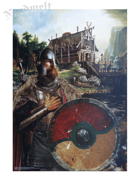 Wikinger mit Schwert und Schild, Langhaus Poster mythologischer Kunstdruck Nordmann