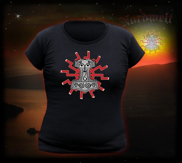 Mjölnir Skane Thorhammer T-Shirt Thorshammer Girli, T-Hemd mit schwarzer Sonne