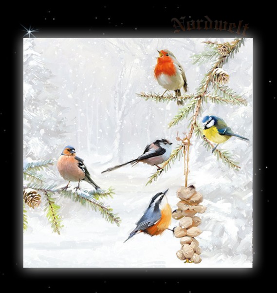 Servietten Brauchtum Julfest Vögel Winterlandschaft Singvögel im Schnee