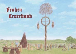 Erntedank Questenbaum Postkarte heidnischer Brauch Erntedankfest