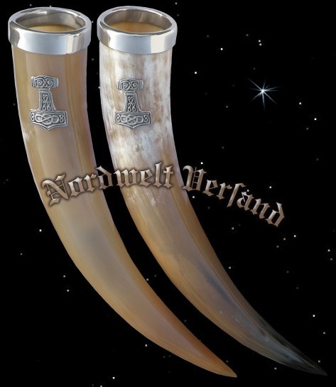 Methorn mit Thorhammer Trinkhorn Thors-Hammer aus Zinn Prunkhorn