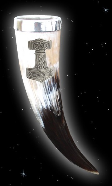 Methorn mit Thorhammer aus Zinn Trinkhorn Thors-Hammer Mjölnir