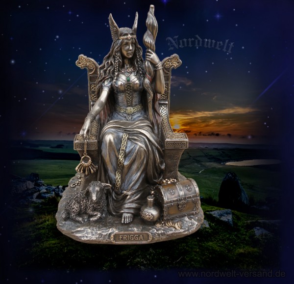 Frigga Figur Statue, bronziert Göttermutter Skulptur Frigg Frau Odins