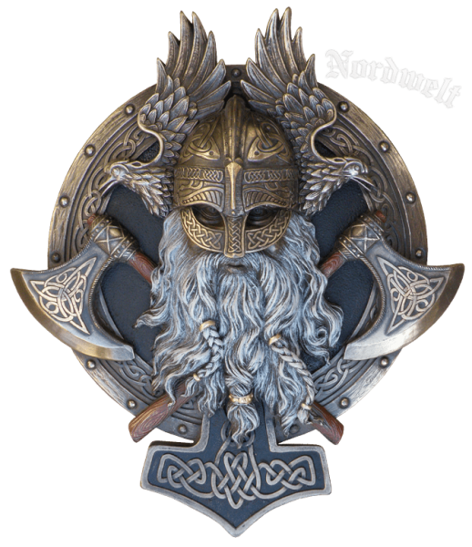 Odin Relief Bild bronzierter Kopf Wodan Göttervater Wotan Wikinger 
