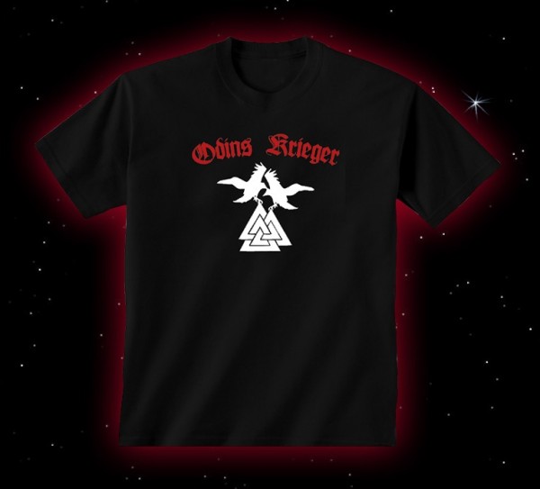Odins Krieger T-Shirt mit Wotansknoten und Raben Hugin und Munin, Valknut T-Hemd heidnisch