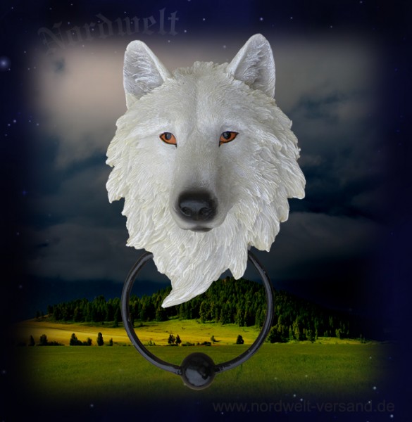 Fenriswolf Wolf Türklopfer Wolfskopf weiß Polyresin