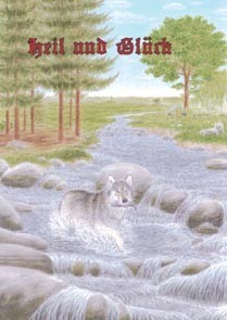 Heil und Glück Wolf mit Fisch im Maul heidnische Postkarte