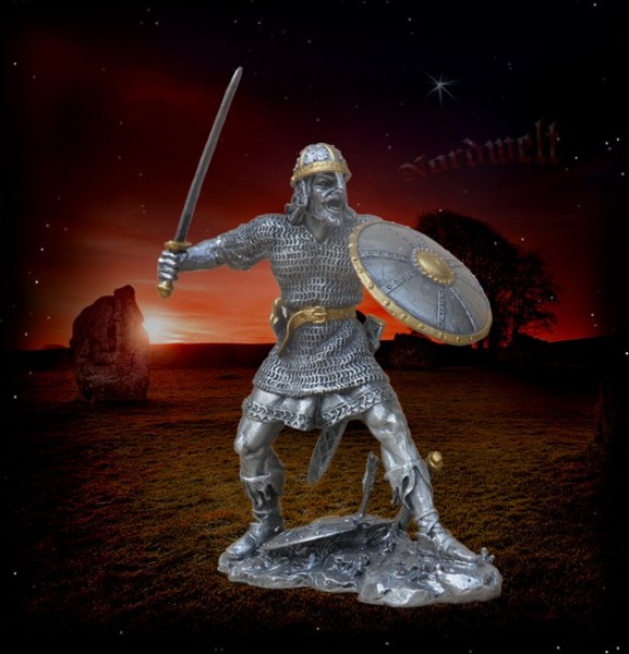 Wikinger Figur Statue Krieger mit Schwert, Schild und Helm 