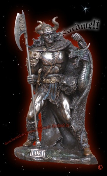 Loki der Listige, Figur Statue bronziert aus Polyresin, germanischer Gott der Täuschung