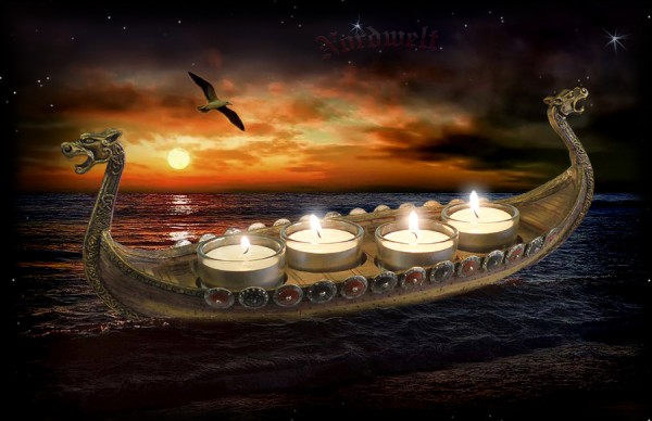 Wikingerschiff Teelichthalter Kerzenhalter Langboot Drachenboot Kerzenhalter für Brauchtum