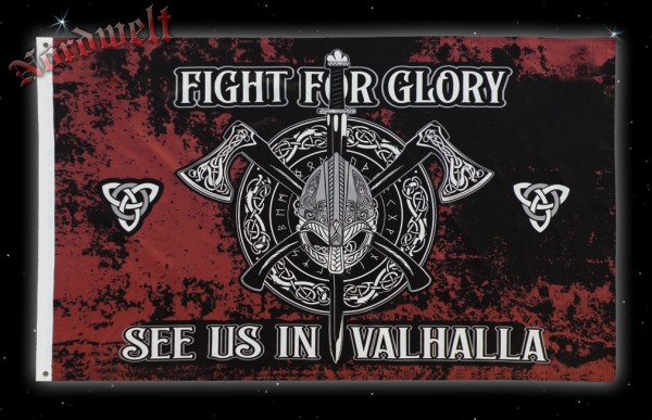 Fahne See us in Valhalla - Fight for Glory Wikingerfahne Stoffposter Flagge Wikinger Hissfahne