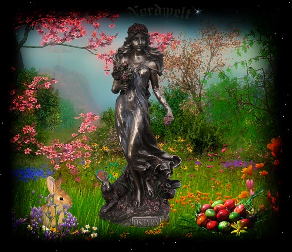 Ostara Figur Statue Lichtgöttin Frühlingsgöttin und Fruchtbarkeitsgöttin Osterfest 